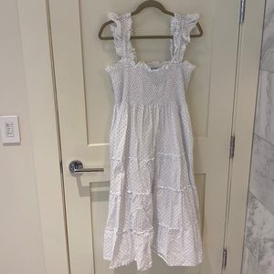 Hill House Ellie Nap Dress - White / Blue Semi-Sheer Swiss Dot